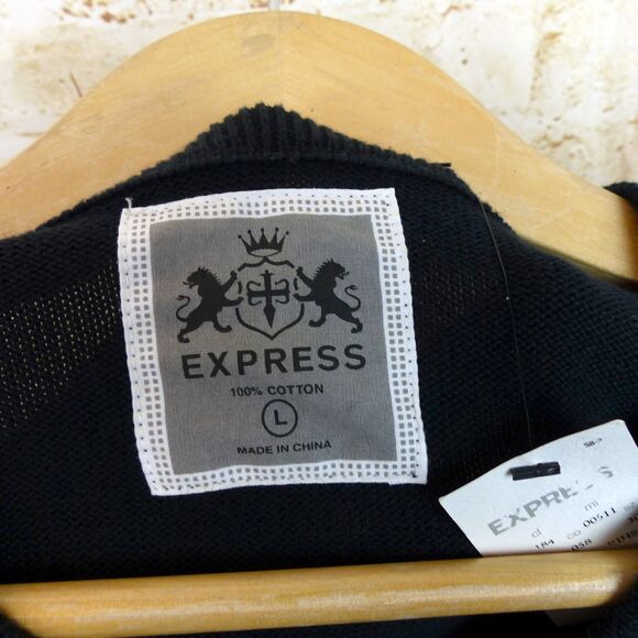 VTG Express Sweater Men L Black V-neck Lion Crest Logo Cotton Preppy Y2K NWT - Picture 7 of 11
